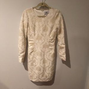 NWOT Badgley Mischka White and Gold dress